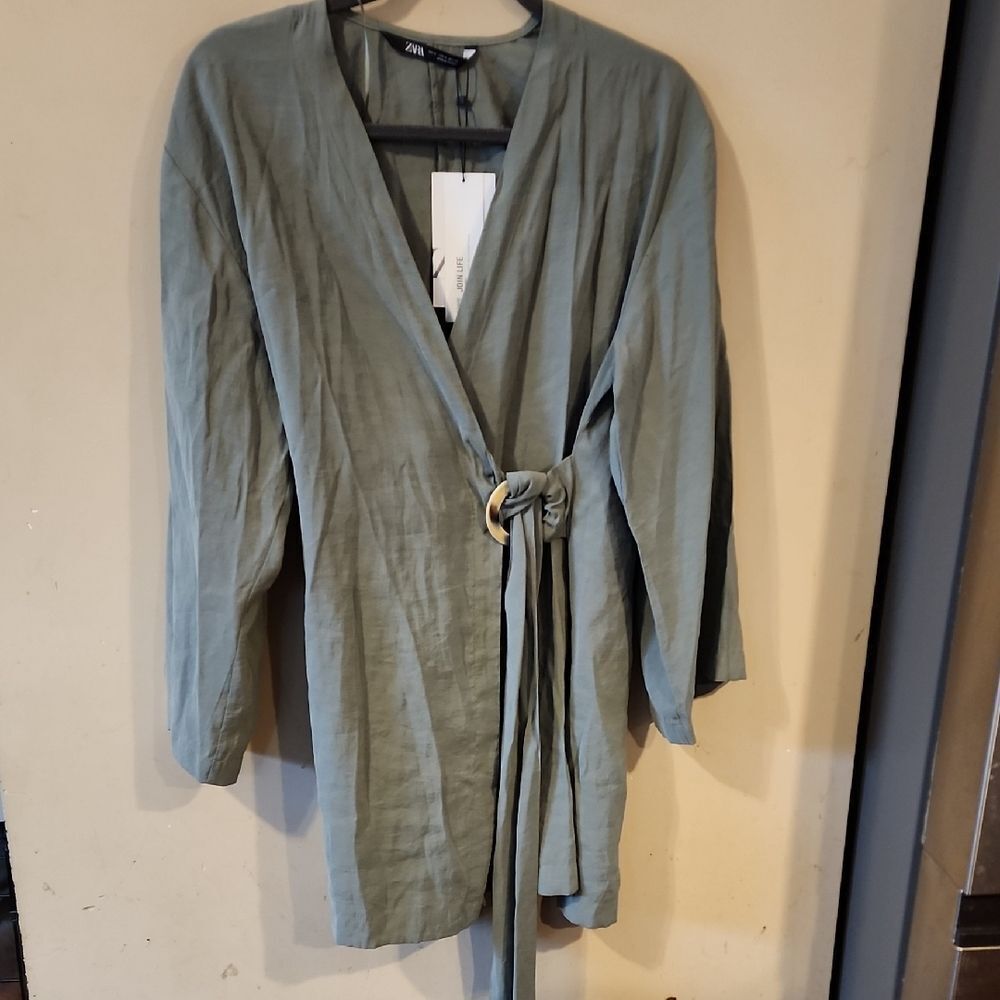 Zara Green Wrap Dress Medium NWT